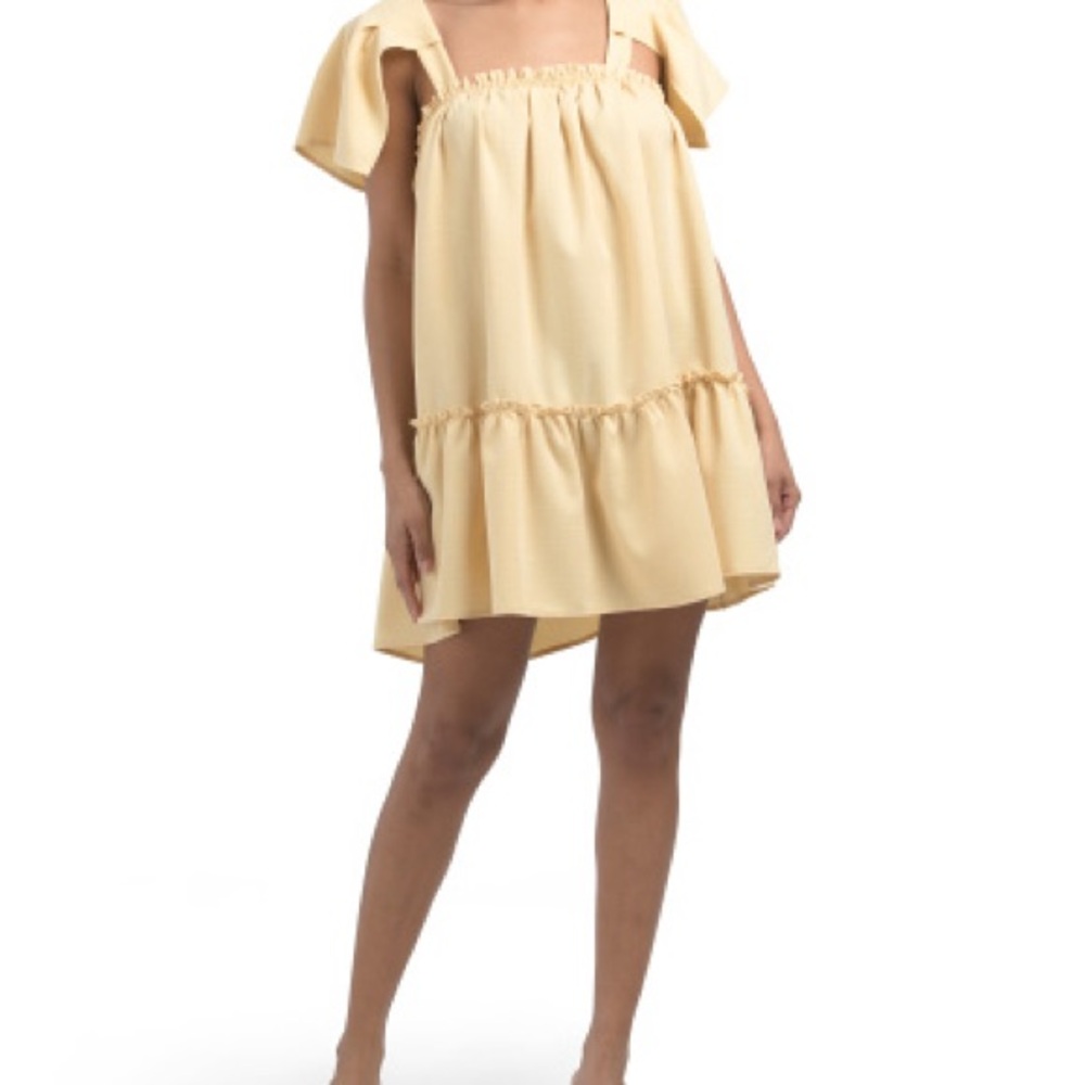 Babydoll Mini Dress Tie Back Flutter Sleeve Flowy Yellow Womens Size Medium